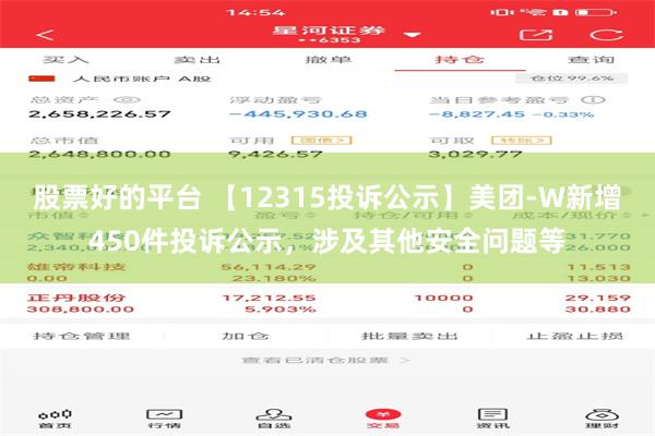 股票好的平台 【12315投诉公示】美团-W新增450件投诉公示，涉及其他安全问题等