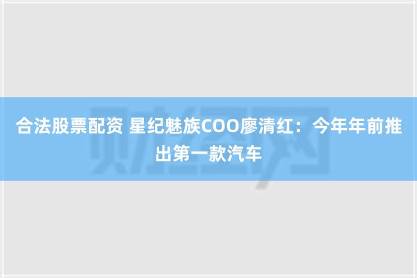 合法股票配资 星纪魅族COO廖清红：今年年前推出第一款汽车